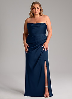 Azazie Leonis Brautjungfernkleider Wandelbar Meerjungfrau-Linie Plissee Stretch-Satin Kleid Dunkelmarine image9