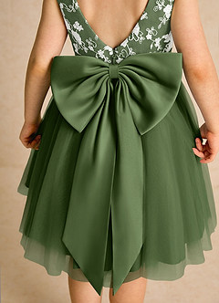 Azazie Butterfly Flower Girl Dresses Olive A-Line Lace Dress image6