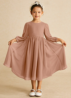 Azazie Lolo Flower Girl Dresses Champagne Rose A-Line with Sleeves Chiffon Dress image3