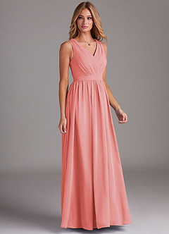 Azazie Kingsley Bridesmaid Dresses Coral A-Line Lace Chiffon Dress image5
