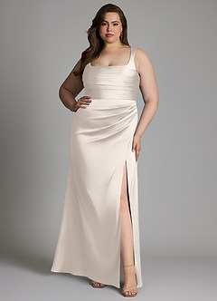 Azazie Sierra Bridesmaid Dresses White Alabaster A-Line Corset Stretch Satin Dress image8