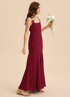 Azazie Evey Junior Vestido de Borgoña de Gasa de Corte Sirena con Plisado image5