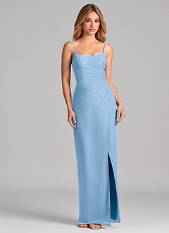 Azazie Calandra Abiti da Damigella Abito Tubino in Chiffon Plissettato Azzurro Polvere image5