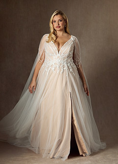 Azazie Goddess Wedding Dresses Diamond White Champagne A-Line V-Neck Sequins Tulle Dress image10