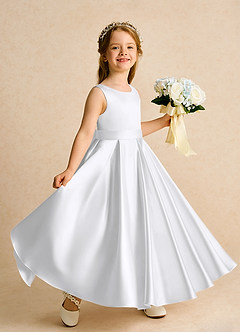 Azazie Cherry Flower Girl Dresses White White Ball-Gown Pleated Matte Satin Dress image3