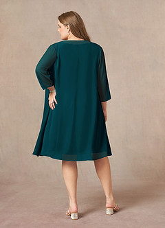 Azazie Shirley Mère de la mariée Robes Robe Trapèze en Mousseline de soie Plissé Scoop Vert Pin image9