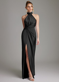 Azazie Gracelynn Kleider zum Anprobieren zu Hause Etui Plissee Stretch-Satin Kleid Schwarz image1