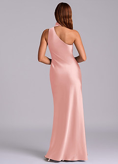 Azazie Seona Robes de demoiselle d'honneur Robe Sirène en Satin extensible Une épaule Rose Poudré image4
