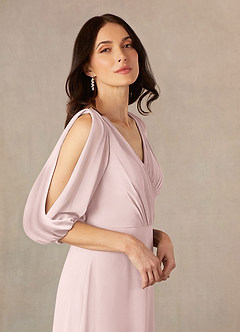 Azazie Bronwyn Mother of the Bride Dresses Blushing Pink A-Line V-Neck Ruched Chiffon Dress image3