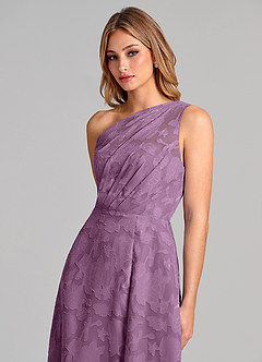 Azazie Phaedra Bridesmaid Dresses Wisteria A-Line One Shoulder Floral Burnout Dress image7