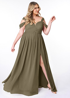Azazie Lianne Bridesmaid Dresses Willow Green A-Line Off the Shoulder Chiffon Dress image10