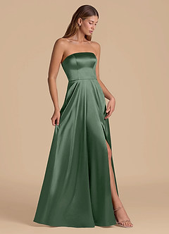 Azazie Wren 신부 들러리 드레스 A라인 스트랩리스 메탈릭 새틴 바닥 길이 드레스 image7