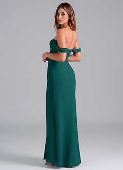 Azazie Asha Bridesmaid Dresses Peacock Sheath Off the Shoulder Chiffon Convertible Dress image2