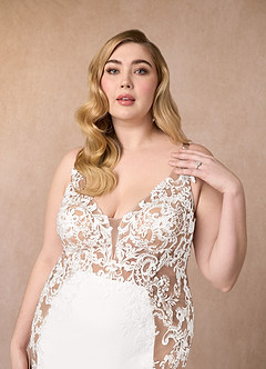 Azazie Estephanie Wedding Dresses Diamond White Cocoa Mermaid Sequins Stretch Crepe Dress image12