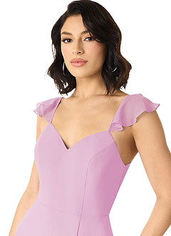 Azazie Everett Jurken voor bruidsmeisjes Jurk van Chiffon met A-Lijn V-hals Gerimpeld Snoep Roze image4