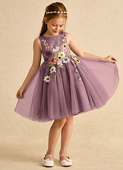 Azazie Prima Flower Girl Dresses Vintage Mauve A-Line Bow Tulle Dress image3