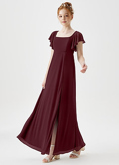 Azazie Bondi Junior A-Linie Seitliche Cut-Outs Gittergewebe Kleid Cabernetrot image6