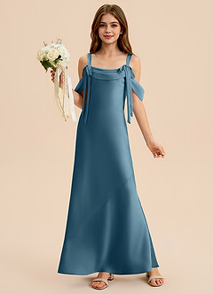 Azazie Bellalina Junior Bermuda Mermaid Pleated Stretch Satin Dress image1