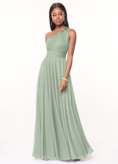 Azazie Charlize Bridesmaid Dresses Dusty Sage A-Line One Shoulder Mesh Dress image1