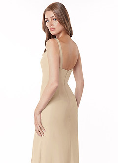 Azazie Salma Robes de demoiselle d'honneur Robe Fourreau en Mousseline de soie Fente Latérale Champagne image4