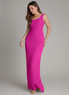 Azazie Hadley Robes de demoiselle d'honneur Robe Sirène en Mousseline de soie Plissée Fuchsia image4