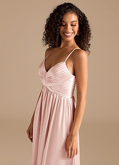 Azazie Alia Brautjungfernkleider A-Linie Plissee Metallischer Satin Kleid Zartrosa image3