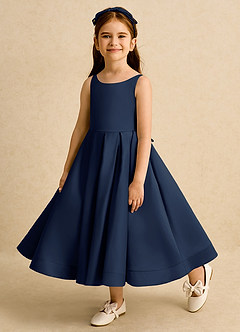 Azazie Babs Blumenmädchenkleider Ballkleid Plissee Matte Satin Kleid Dunkelmarine image8