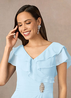 Azazie Snapdragon Abiti per la Madre della Sposa Abito A-Line in Chiffon Increspato con Scollo a V Azzurro image3