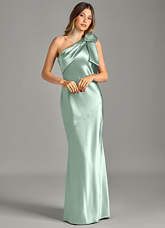 Azazie Yuanna Brudtärnklänningar Klä av Sjöjungfru i Metallisk satin Ena axeln Agave image3