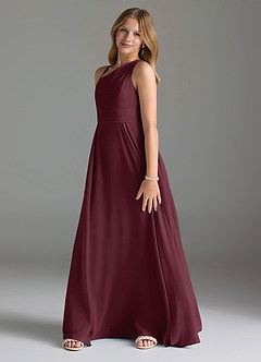 Azazie Dallas Junior Robe Trapèze en Mousseline de soie Plissée Cabernet image4
