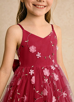 Azazie Junebug Blumenmädchenkleider Ballkleid Spaghetti Riemen Tüll Kleid Scharlachrot image6