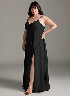 Azazie Akita Robes de demoiselle d'honneur Robe Trapèze en Mousseline de soie Noir image8