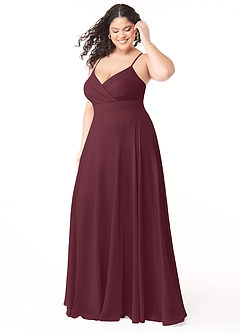 Azazie Avelina Brautjungfernkleider A-Linie V-Hals Gefaltet Chiffon Kleid Cabernetrot image8