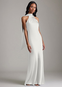 Azazie Cassiana Bridesmaid Dresses White Mermaid Pleated Stretch Satin Dress image6