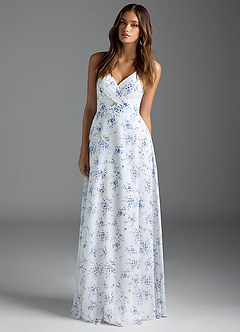 Azazie Davis Bridesmaid Dresses Blue Cottage Floral A-Line V-Neck Chiffon Dress image2