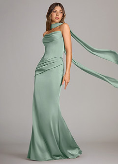 Azazie Sorrel Bridesmaid Dresses Agave Mermaid Strapless Stretch Satin Convertible Dress image4