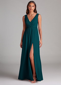 Azazie Tanicia Bridesmaid Dresses Pine A-Line Pleated Chiffon Dress image1