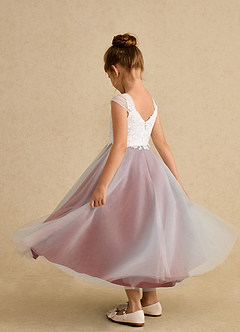 Azazie Momo Flower Girl Dresses Ivory Terracotta A-Line Lace Dress image4