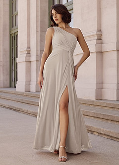 Azazie Brooke Bridesmaid Dresses Frost A-Line One Shoulder Chiffon Dress image2