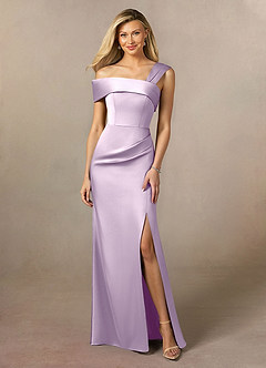 Azazie Laramie Mother of the Bride Dresses Frosted Lilac Mermaid Pleated Stretch Satin Dress image1