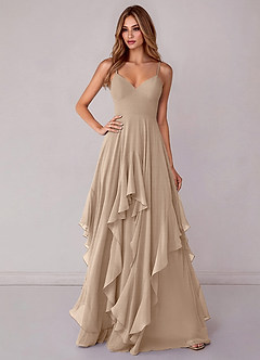 Azazie Zaina 신부 들러리 드레스 A라인 쉬폰 바닥 길이 드레스 image1