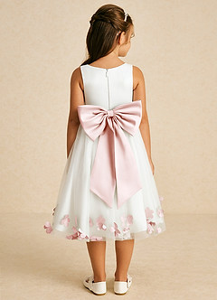 Azazie Dot Flower Girl Dresses Ivory Blushing Pink A-Line Bow Tulle Dress image2
