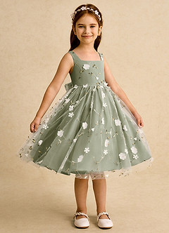 Azazie Bean Flower Girl Dresses Pistachio Ball-Gown Sleeveless Tulle Dress image4