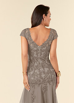 Azazie Romy Mother of the Bride Dresses Taupe Mermaid V-Neck Sequins Tulle Dress image6