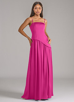 Azazie Adeline Robes de demoiselle d'honneur Robe Trapèze Convertible en Satin extensible Sans bretelle Fuchsia image7