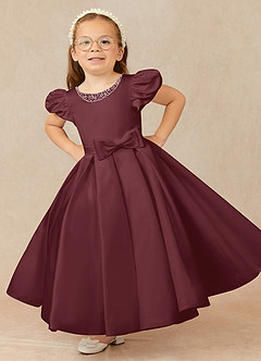 Azazie Jewel vestidos de niña de las flores Vestido de Cabernet de Satin Mate de Vestido de gala con Plisado image1