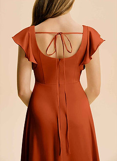 Azazie Bondi Junior Paprika A-Line Side Slit Stretch Satin Dress image6