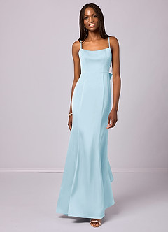 Barbie ♥ Azazie Bridesmaid Dresses Sky Blue Mermaid Bow Stretch Satin Dress image4