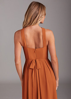 Azazie Dixie Bridesmaid Dresses Cinnamon A-Line Halter Pleated Chiffon Dress image6
