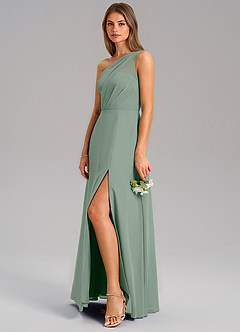 Azazie Phaedra Jurken voor bruidsmeisjes Jurk van Chiffon met A-Lijn One-Shoulder Zilveren Salie image5